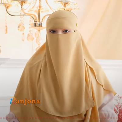 ডায়মন্ড জর্জেট ডাবল লুপ ইনস্ট্যান্ট রেডি হিজাব + নিকাব - Biscut