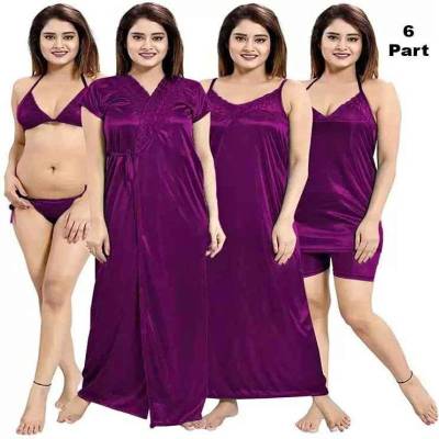 Purpel 6 Part Indian Night Dress