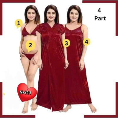 4Pc Best Quality Night Dress (Maroon)